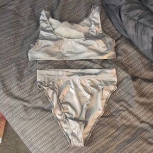 Silver shiny rave set two piece